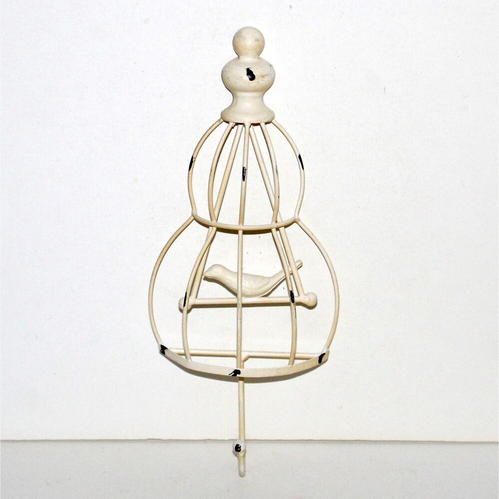 Wall Hook Bird Cage white metal country shabby cottage farm home decor 12"